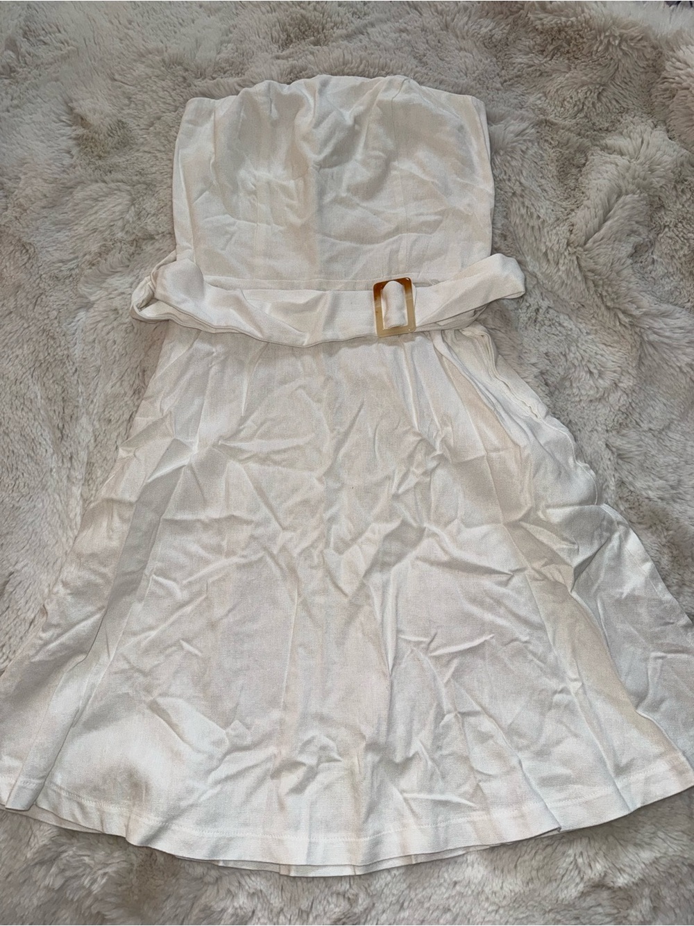 Monteau Strapless White Belted Dress